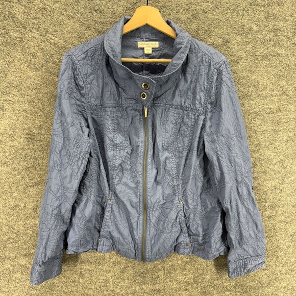 Coldwater Creek Jacket Women 16 Blue Full Zip Embroidered Cotton Long Sleeve - Picture 1 of 7